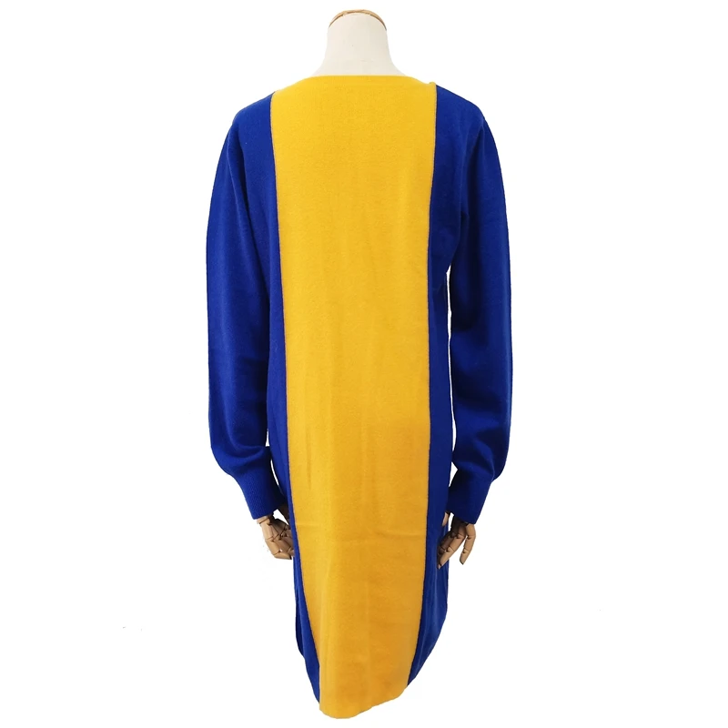 100%Cashmere Blocked Yellow And Royal Blue Woman Dress