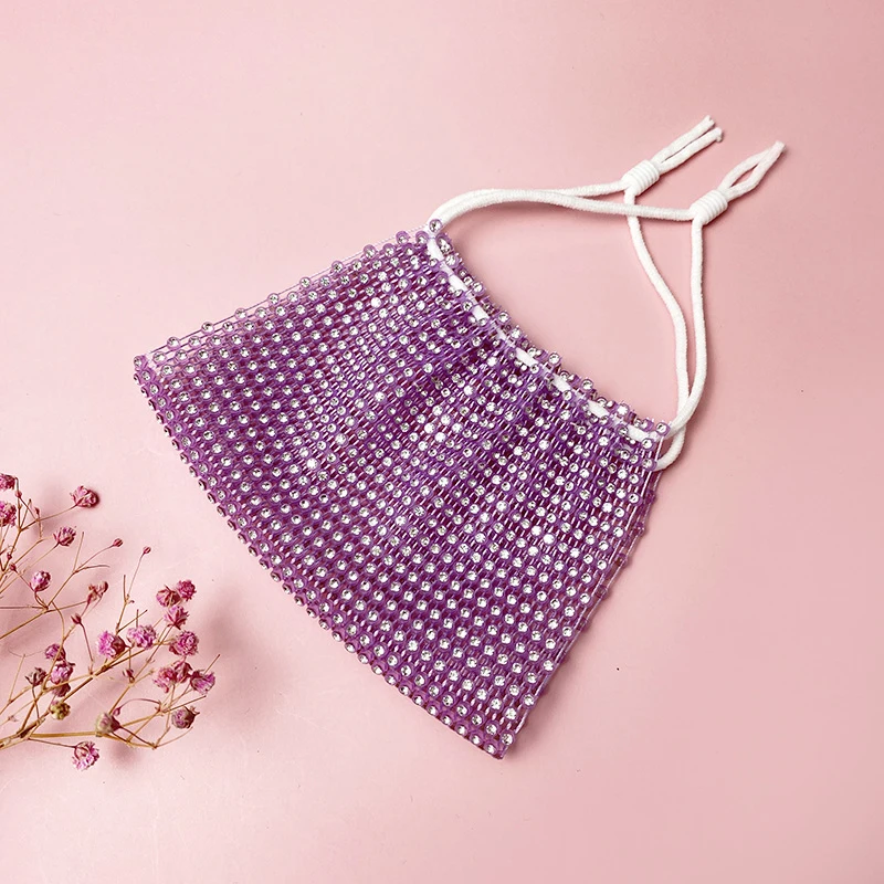 Wholesale New Design elastic Crystal rhinestone mesh Facemask Crystal Rhinestone Face Masking For Party Colorful Masking