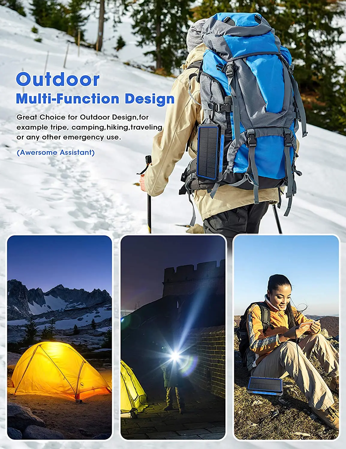3USB 30000Mah Waterproof Solar Charger Solar panel External Battery Pack Solar Power Bank