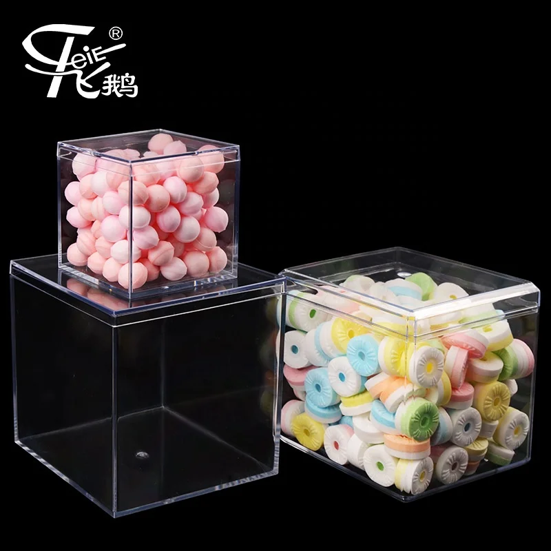 Cheap 2 Inch Clear Transparent Square Cubic  Party Birthday Wedding Favor Plastic PS Acrylic Sweet Candy Box with Lid