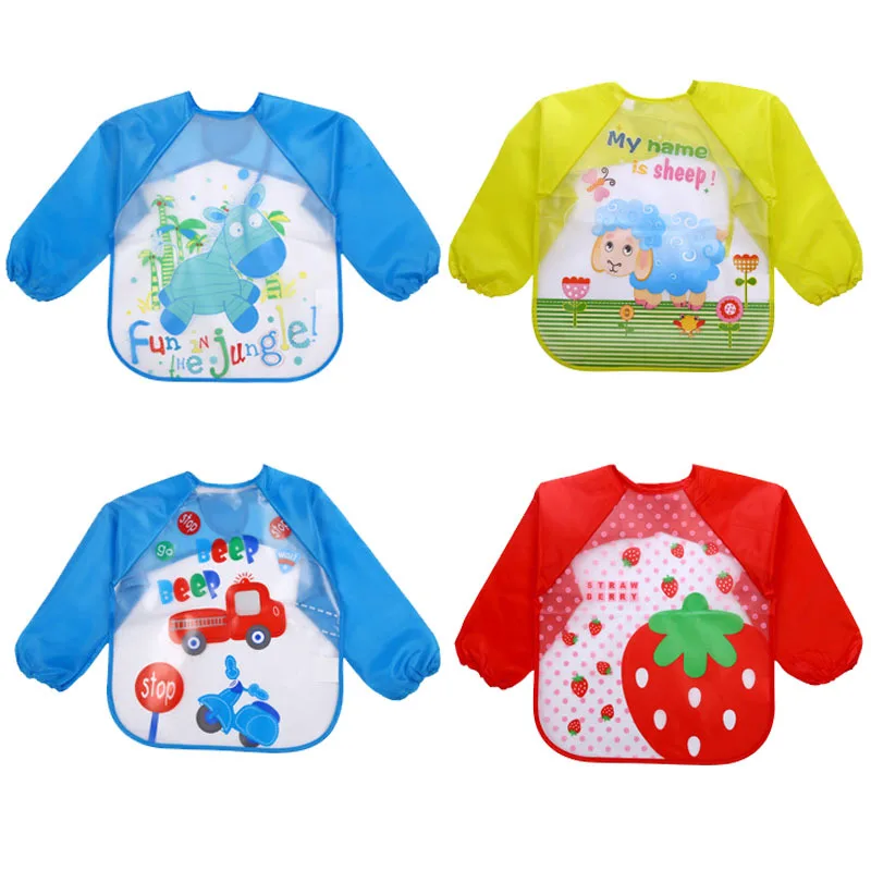 Baby Bibs Toddler Baberos Bavoir Waterproof Long Sleeve Apron Cartoon Animals Kindergarten baby Eating Apron
