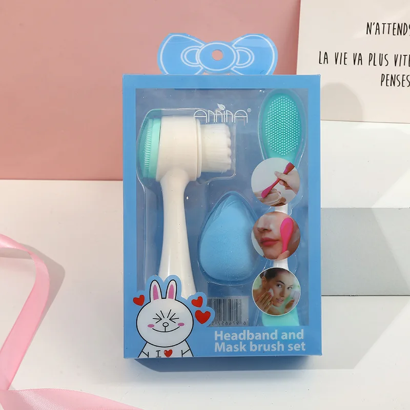 Custom Logo Packaging promotion gift products set beauty equipment makeup tools Silicone Face Cleansing Brush Beauty Sponge Set