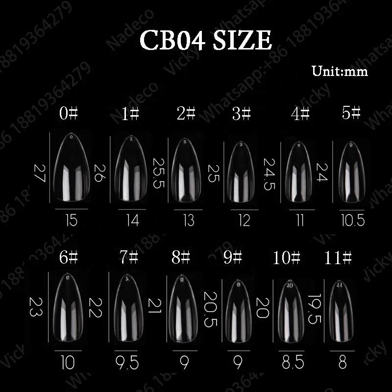 Super Clear Almond 12 size Short Acrylic Nail Art Tips Gel Material Wholesales Price