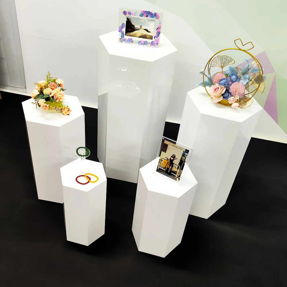 Acrylic white hexagon displaying stand  Wedding Birthday party Decorative plinth White Acrylic Stand