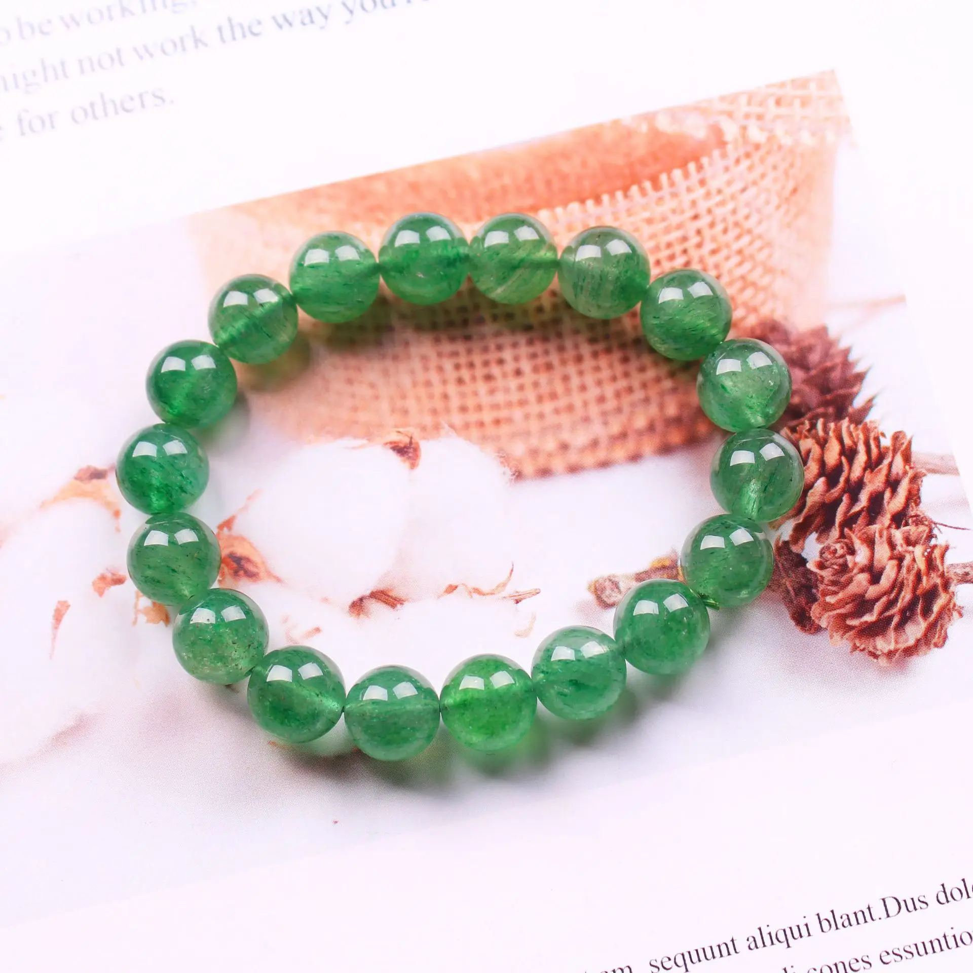 Factory direct sales large stock natural round stone beads green Crystal strawberry quartz bracelets body jewelry