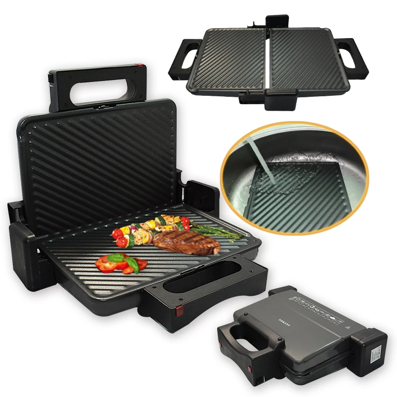 BBQ Steak Hamburger Panini Electric Sandwich Maker Grill Meat Roaster Machine Egg Frying Pan Breakfast Toaster removable