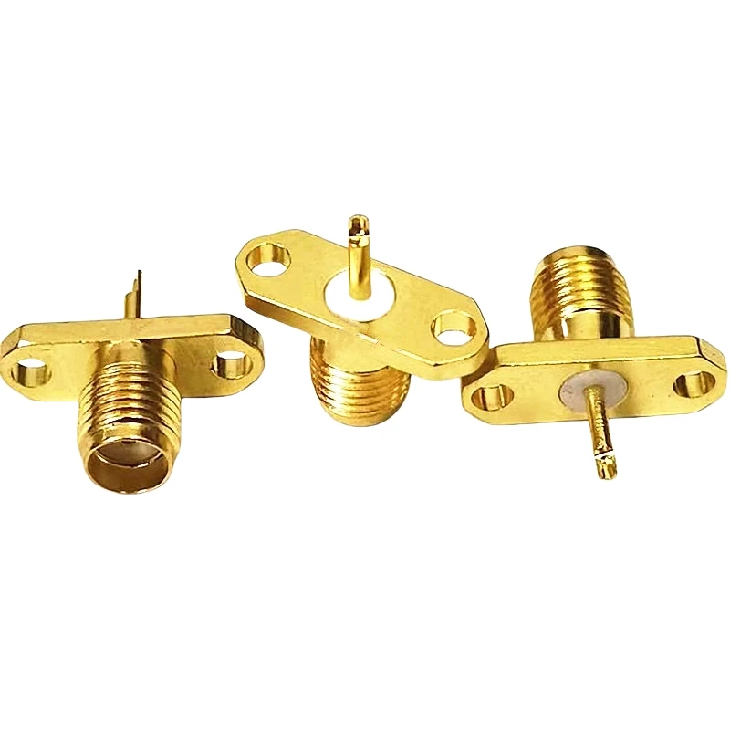 SMA Female Connector Solder Attachment 2 Hole Flange Mount Solder Cup Terminal, .481 inch Hole Spacing