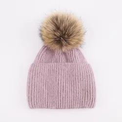 warm wool fur knitted stylish winter hats for women beanie hats with pompon