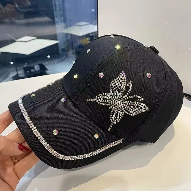 Baseball cap selling new diamond butterfly men and women general fashion leisure rhinestone baseball cap