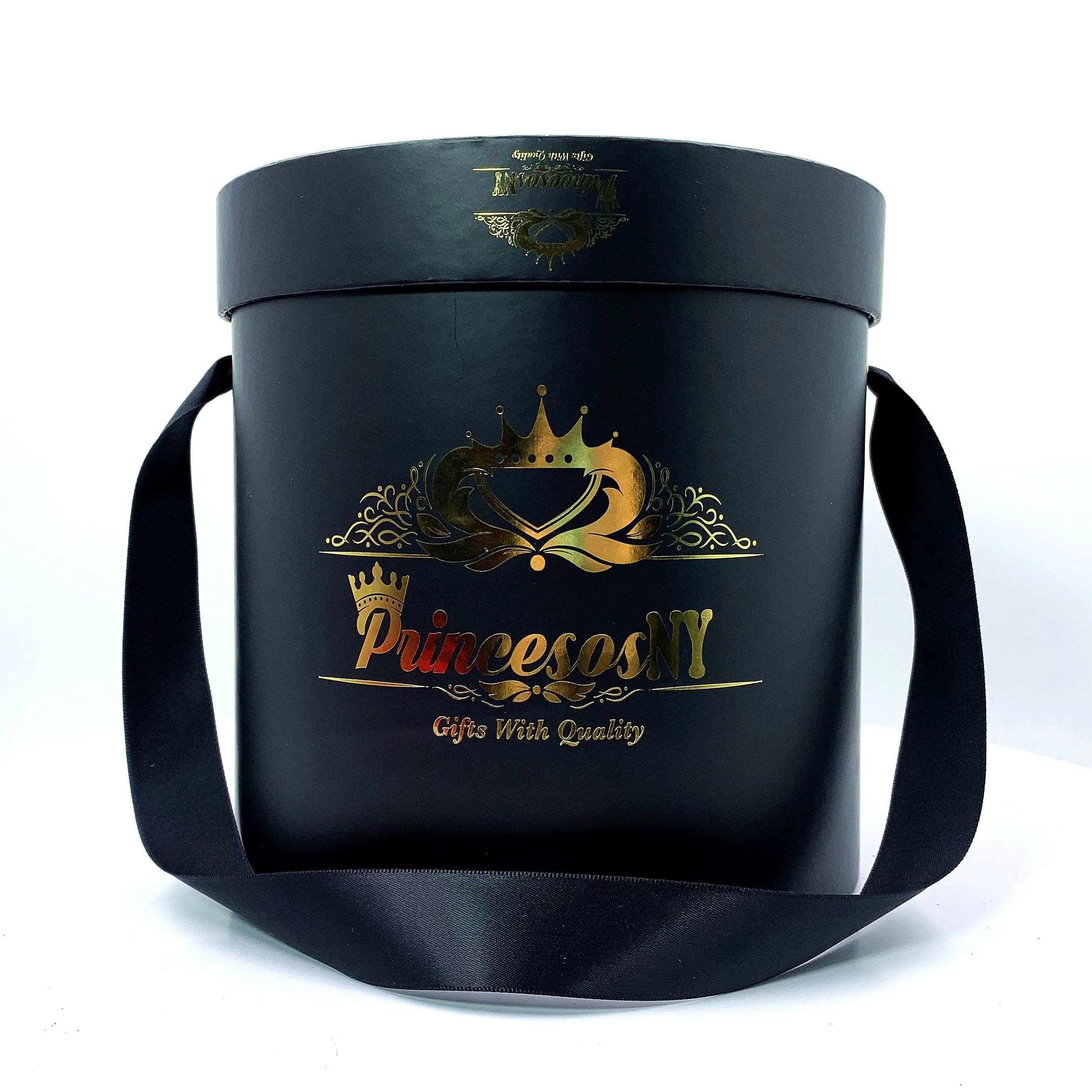 Custom Logo Luxury Customized Black Round Rose Gift Packaging Cylinder Cardboard Hat Flower Box With Logo