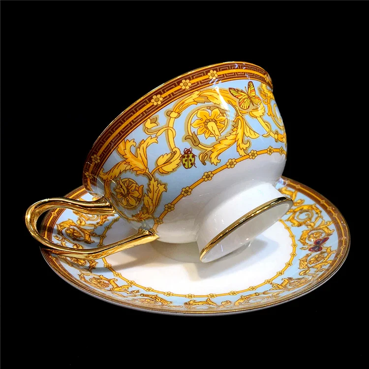 
Hot Selling Royal Style Embossed Gold Rim Ceramic Tea Coffee Cup Saucer 