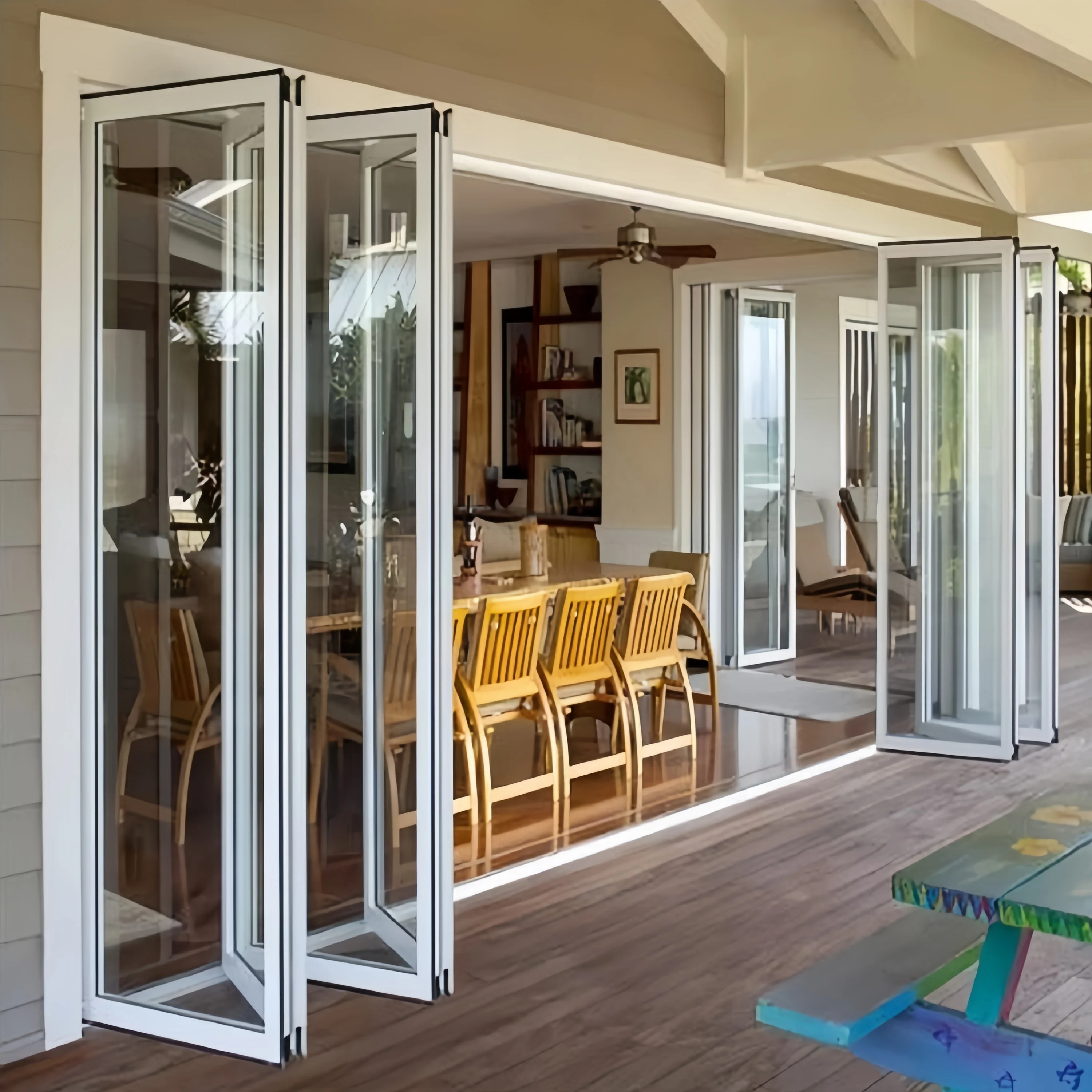 Customized commercial panoramic folding glass door sliding glass wall stacking accordion as balcony glazed system for restaurant