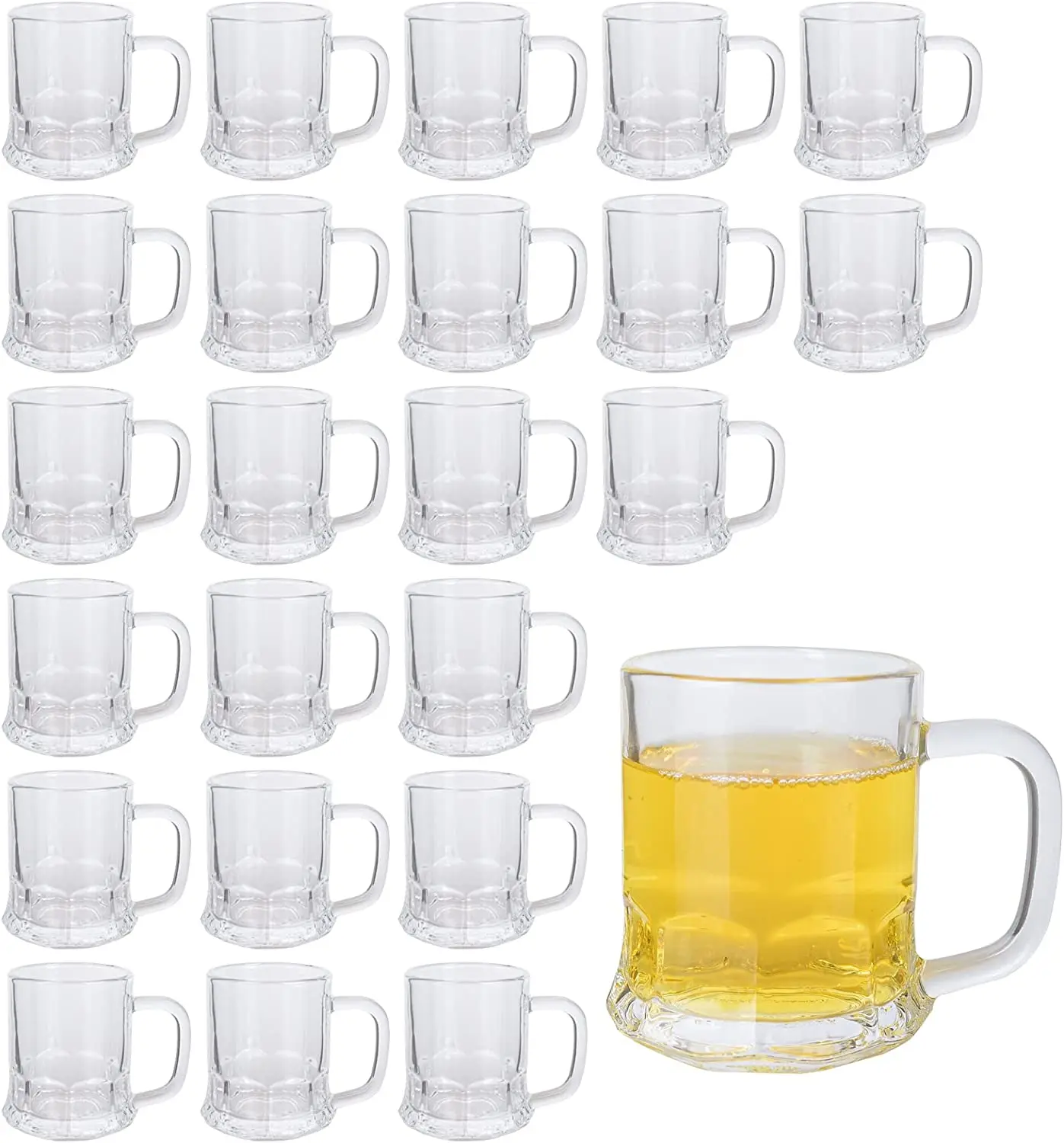 Mini Glass Beer Mugs with Handles Set 5oz Glass Beer Steins Tasting Glasses for Freezer, Beverage Drinking Glasses with Handle