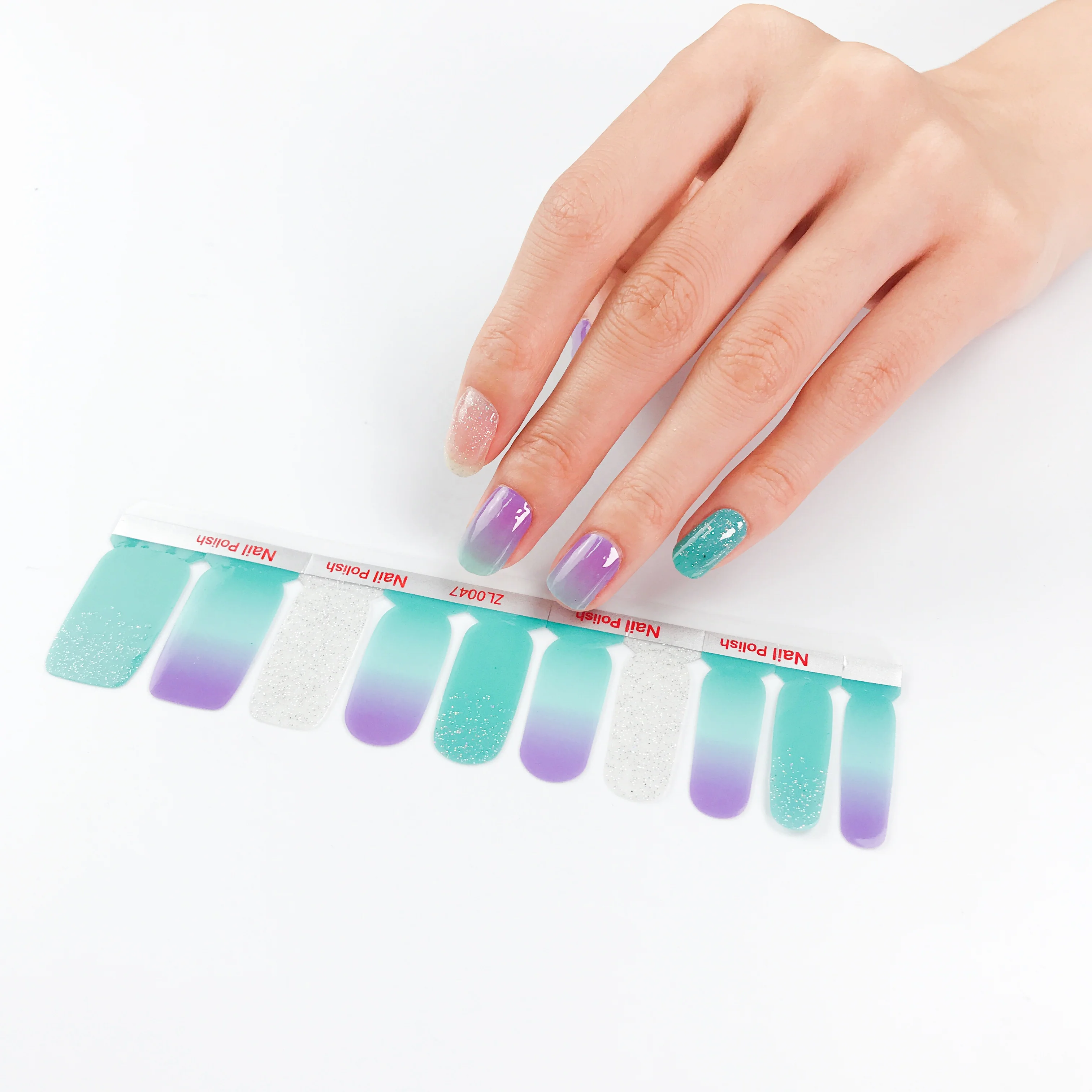 Factory supplier Wholesale Non-toxic gradient gorgeous Rainbow Silver star Nail Polish Strips sticker Wraps