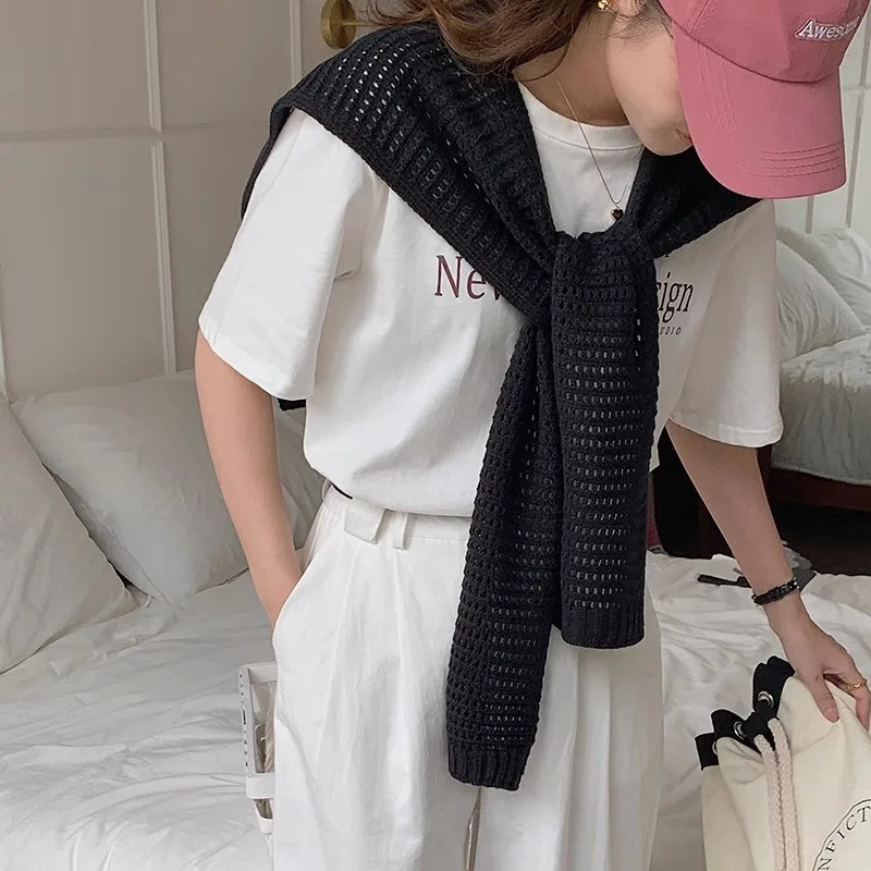 Newest Design Solid Color Scarf Wraps Shawls With Sleeves Collar Knitted Shawl Women Cape Wholesale Poncho For Casual