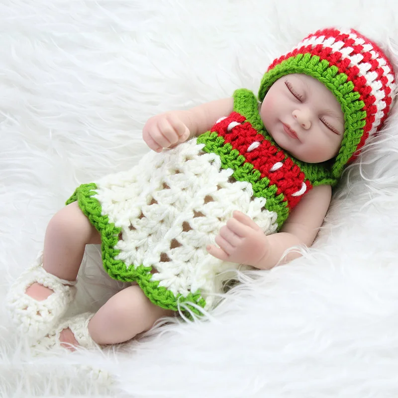 26cm Green Dolls Toys Realistic Mini Reborn Soft Silicone Sleeping Reborn Girls Dolls