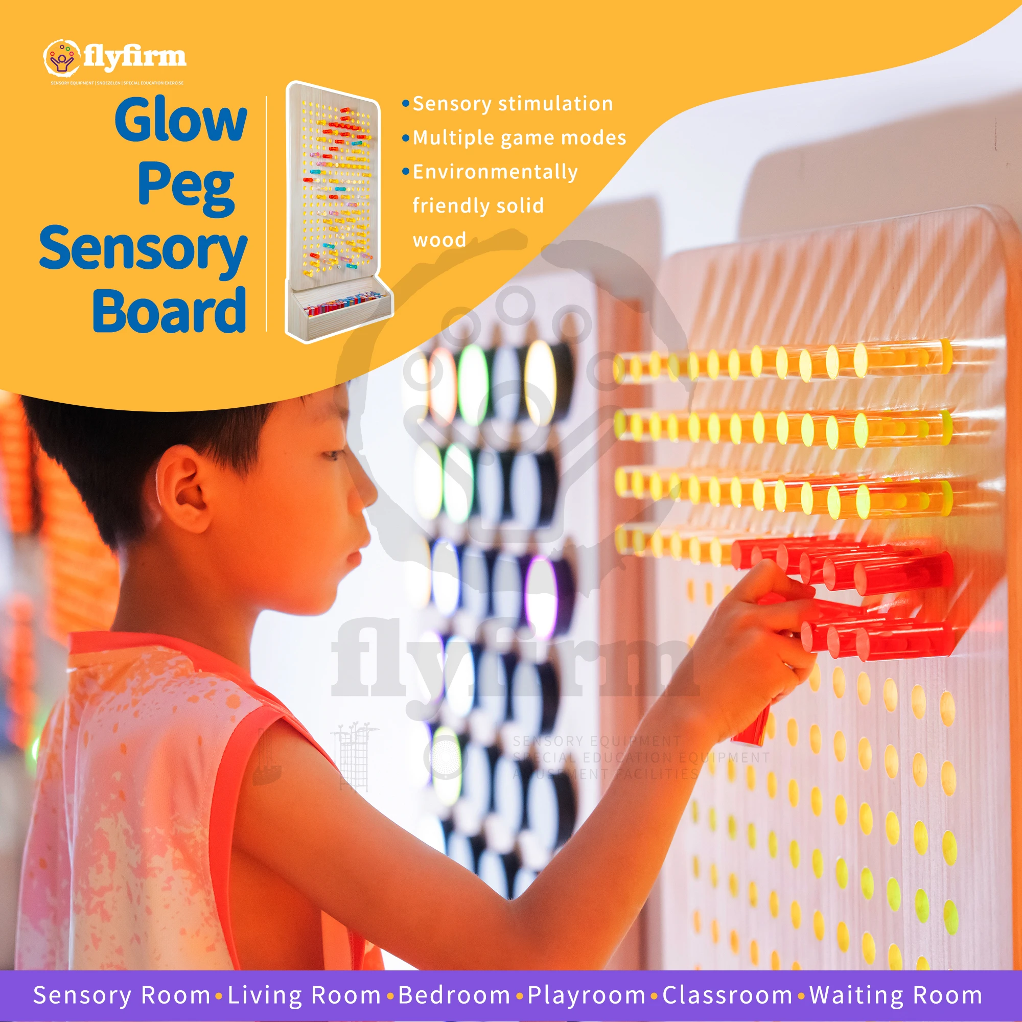 Flyfirm Colorful Peg Wall Interactive Sensory Toy with 252 Rainbow Acrylic Rods for Sensory Rooms and Color Perception Training