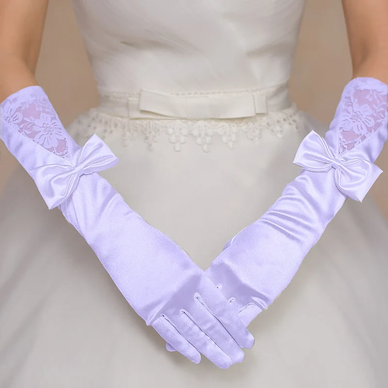 HZS-23012 colourful long stretch satin plain gloves bridal shoulder length glove