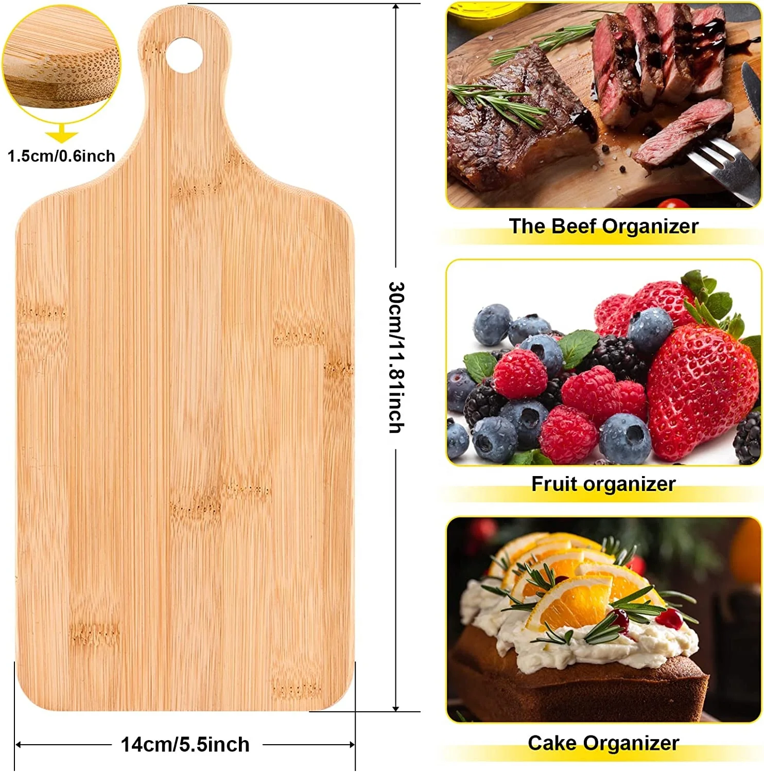 Thicken Bamboo Chopping Board Charcuterie Boards Serving Tray with Handle Unfinished Mini Cutting Boards