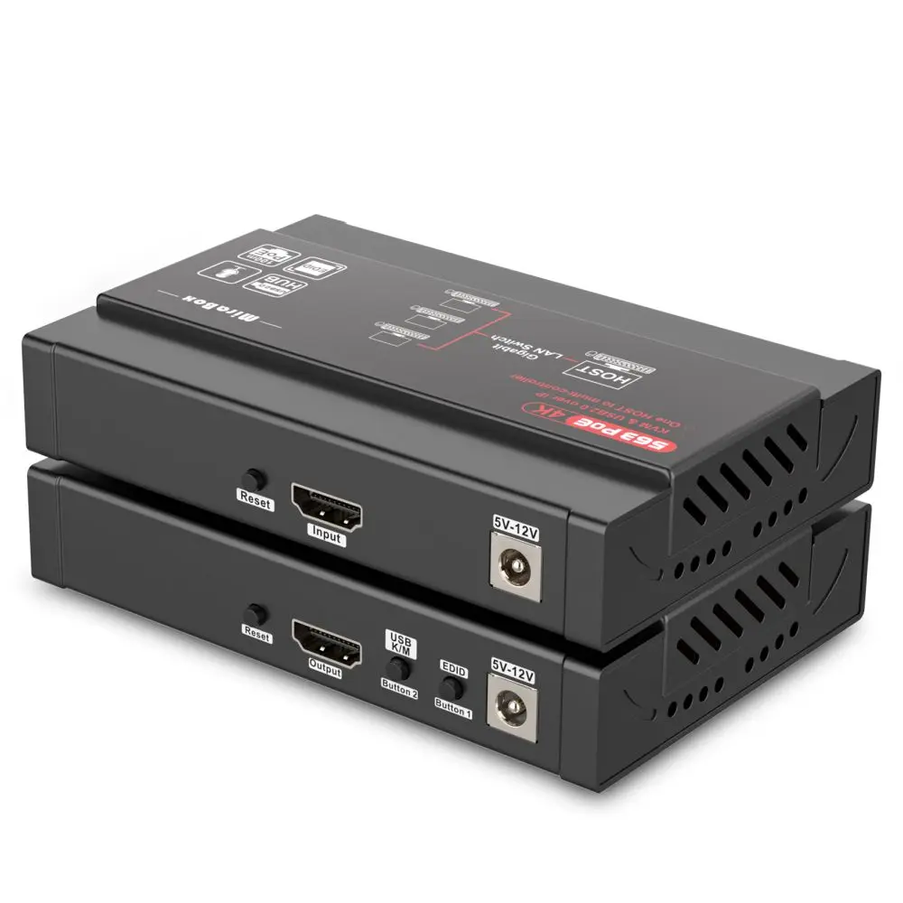 Latency <50ms 100m PoE KVM over IP 4K@30Hz 4:4:4 USB2.0 Extender over CATx 4K KVM Extender