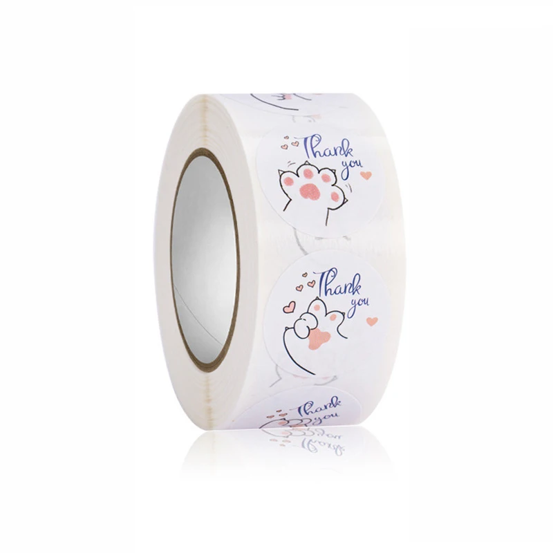 Thank You Label Sticker 500pcs per Roll Cartoon Sticker Free Custom Logo and Design Round Sticker for Small Business