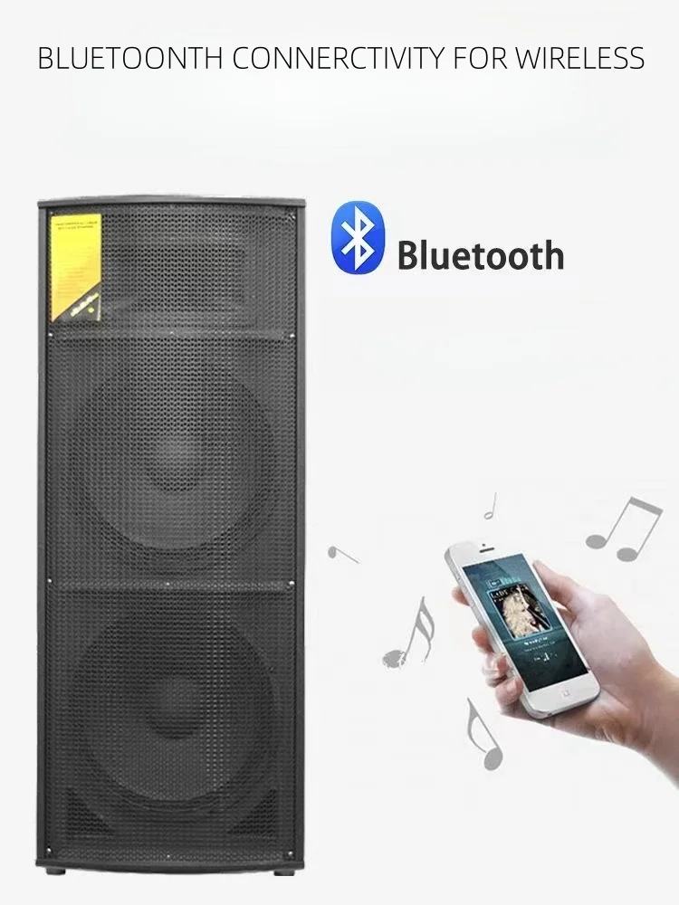 Dual 12 inch wooden active powered speaker with strong bass bt/fm/usb/microphone support Karaoke Speaker