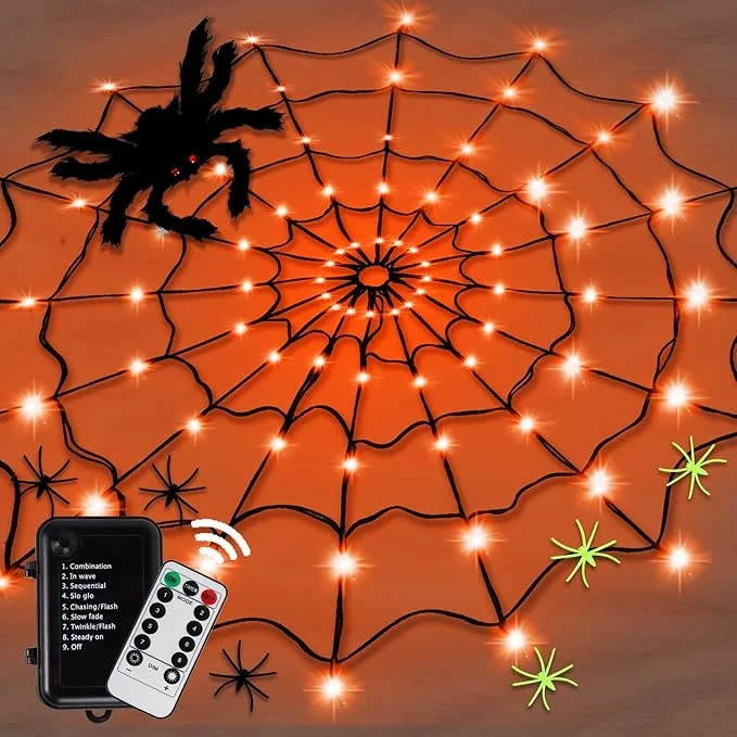 LED Halloween Spider Light String Spider Web Decoration Led Lights Ghost For Indoor Outdoor Haunted House Festival Party Holiday