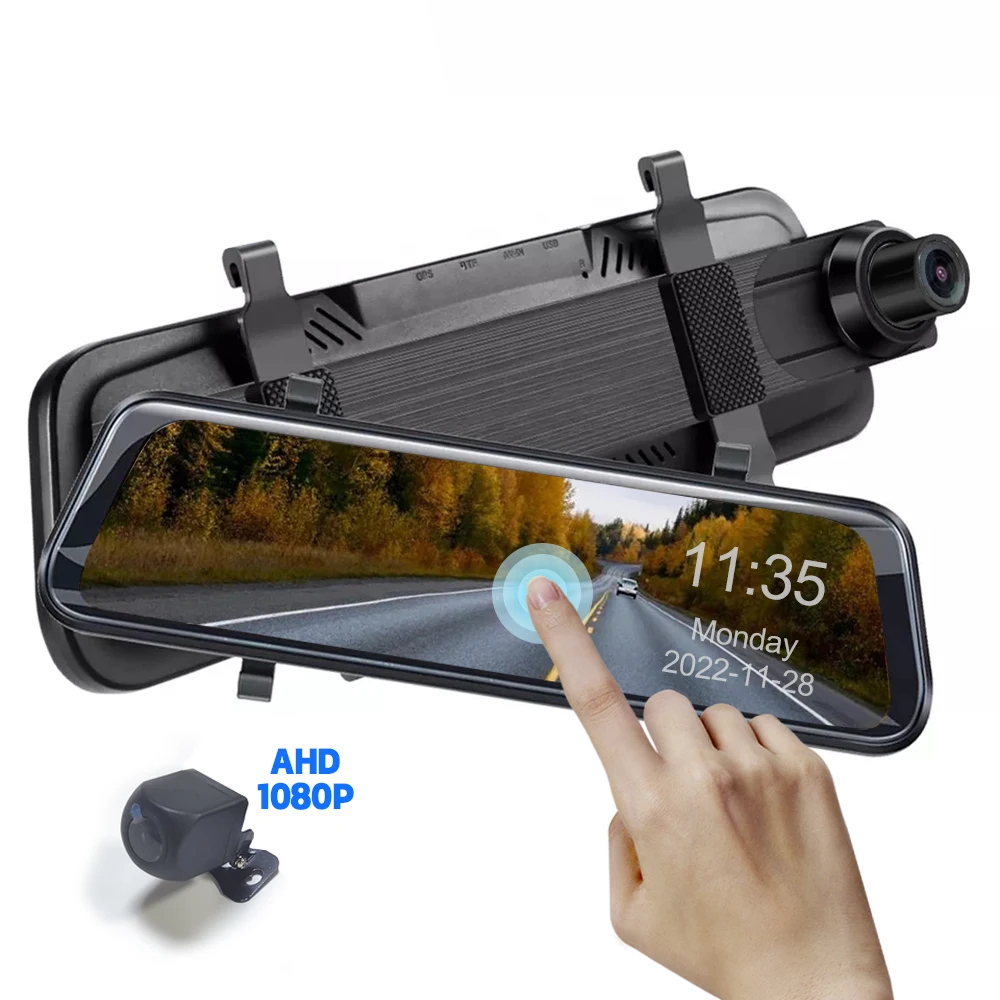 Rear View Mirror Reverse Camera 9.66 Inch Touch Screen Streaming Media Mirror Dash Cam Car DVR Recorder