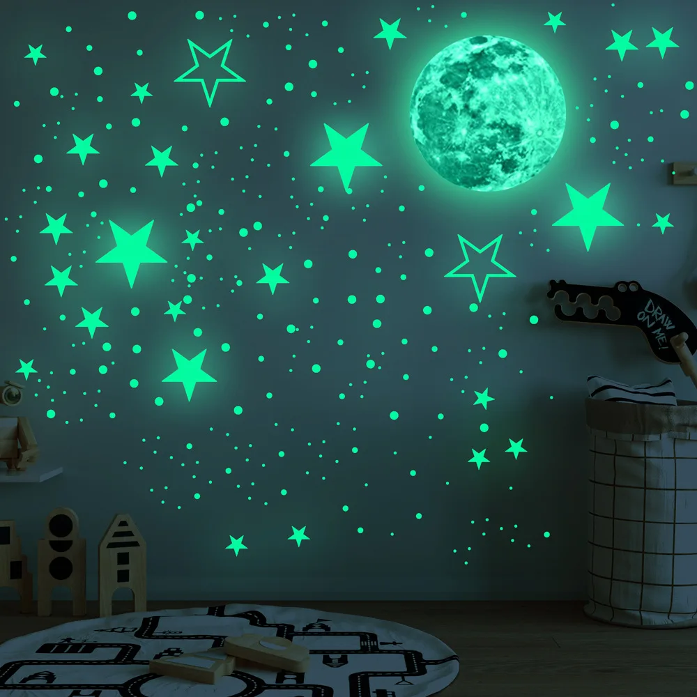 
Custom Fluorescence Luminous Kids Room Moom and Srars Glow in The Dark Wall Stickers 