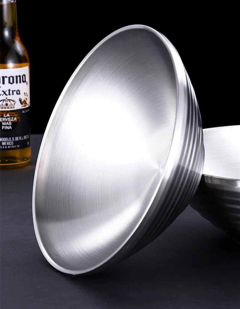 Double Layer Japanese Ramen Bowl Stainless Steel Anti-Scalding Instant Noodles Salad Food Bowls for Restaurant Kitchen Tableware