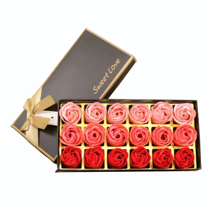 Soap Rose Soap Flower Gift Box with Gradient Color Floral Scent 3 Layers Petal Rose Flower Head