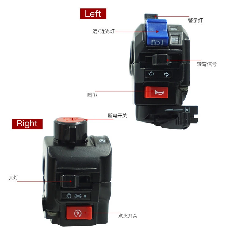 Motorcycle Switches 22mm Handlebar Mount Switch Headlight Hazard Fog Light ON-OFF Aluminum Alloy With Indicator Light