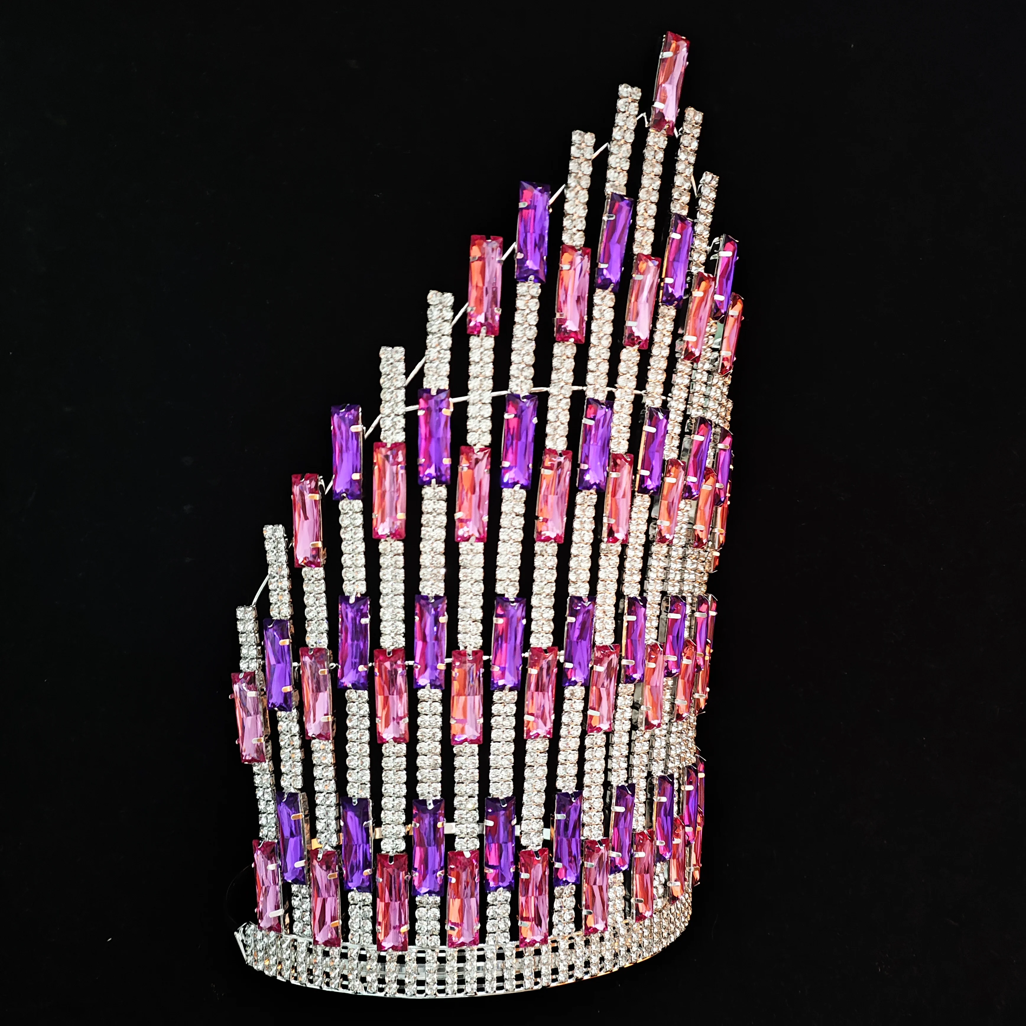 Large Rainbow Shiny Crown Tall Crystal Purple Rhinestone Crown Tiara