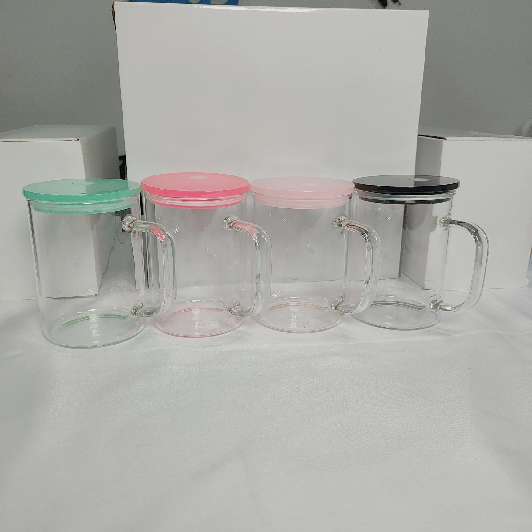 wholesale bulk mixed color 17oz sublimation white shimmer jelly glass can cup mug tumbler with bamboo plastic lid and straw