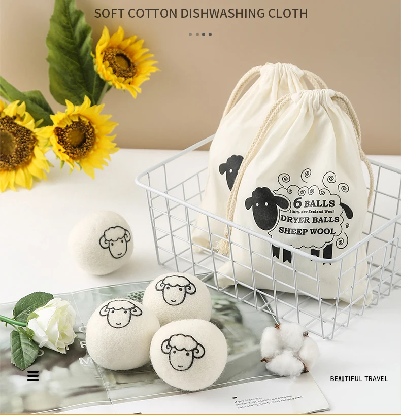 Wholesale Pack Eco Friendly Laundry Wool Dryer Balls with Cotton Bag Black White Dark Customized