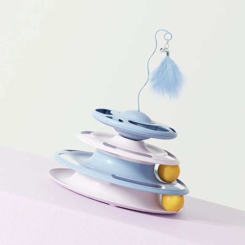 Pet Leaking Food Turntable 3 Levels Cats Toy Tower Interactive Cat Intelligence Training Amusement Teaser Stick