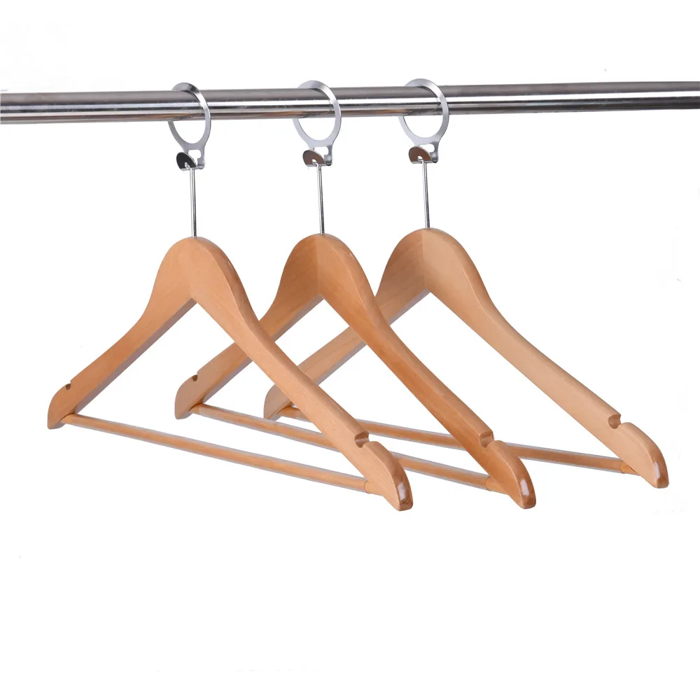 Factory price natural wooden hotel suit hanger with anti theft hook with ring