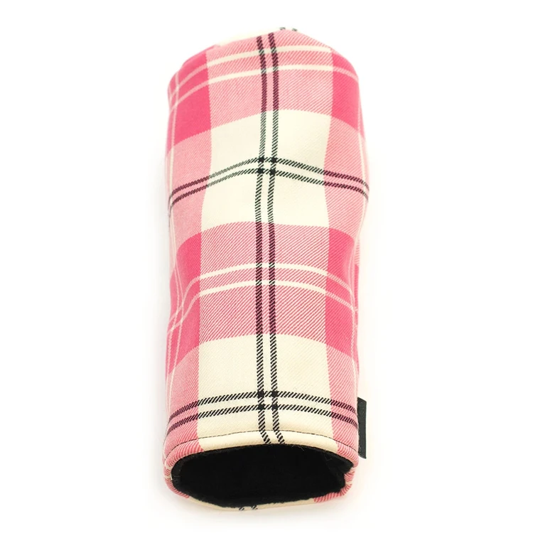 Pink tartan design nylon fabric material golf barrel shape club rain protector headcovers for 460 cc golf driver wood club
