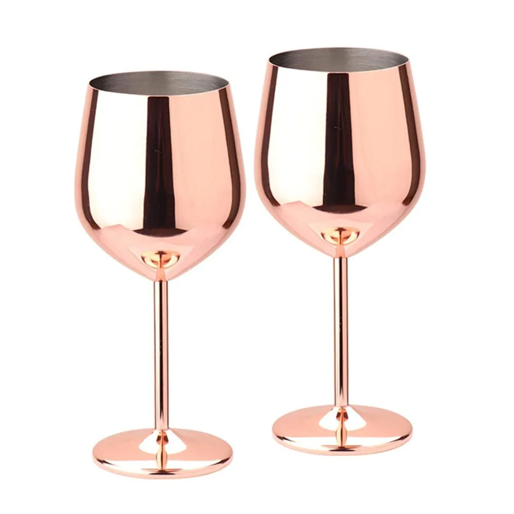 Unbreakable Luxury Rose Gold Mirror Polished 18oz Red White Stemmed Wine Glasses Stainless Steel Wine Goblet For Weeding Outdoor