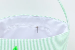 2021 Easter Bucket Monogrammed Kids Gift Egg Decor Seersucker Stripe Bunny Easter Basket