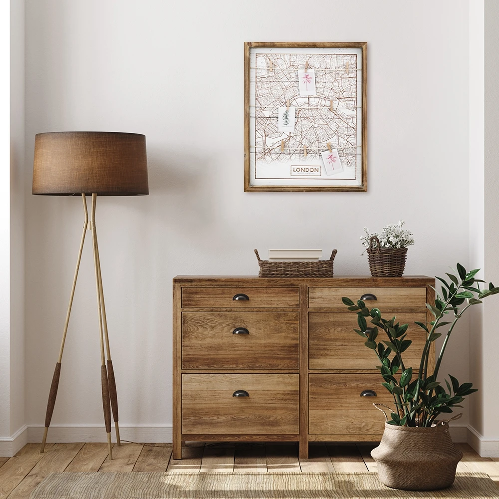 Verified Xingcheng Hot Wholesale Wall Mount Rustic Wood Clip Photo Holder New York Map Collage Frame Wooden Hanging Photo Board