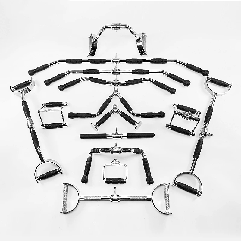 2Pull Down Bar Handle with Grips Cable Machine Barbell Attachment Integrated Back Workout Gym Trainer