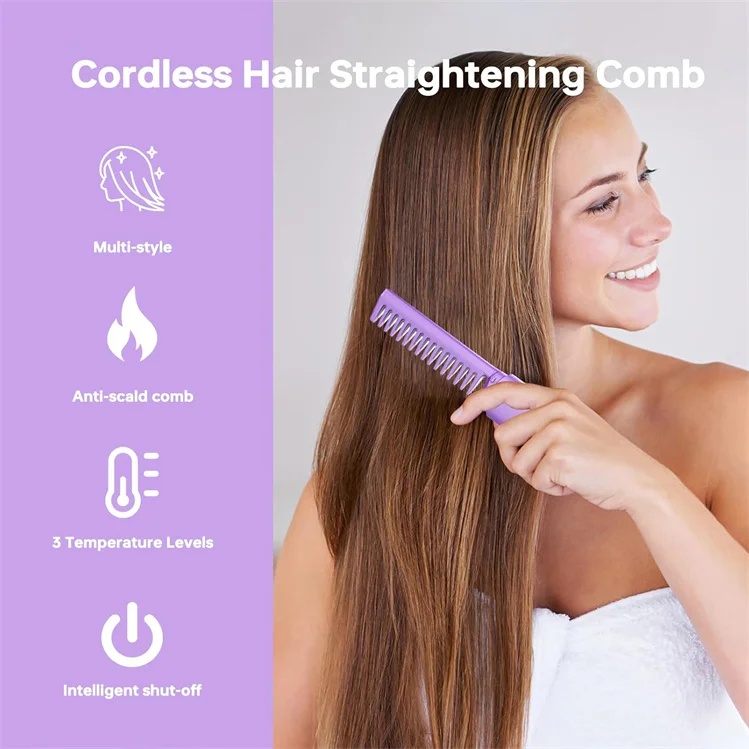 Professional Hair Straighteners Dual-purpose USB Rechargeable Wireless Hair Straighteners Anti-scald Hair Straightener Comb