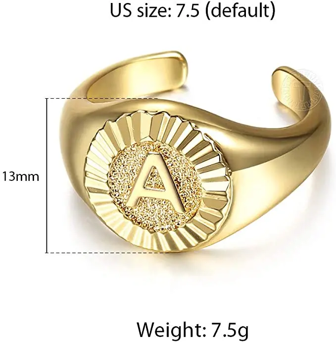 Gold Plated Initial Letter A-Z Signet Open Ring for Women Girls Stylish Knuckle Stackable Party Open Ring