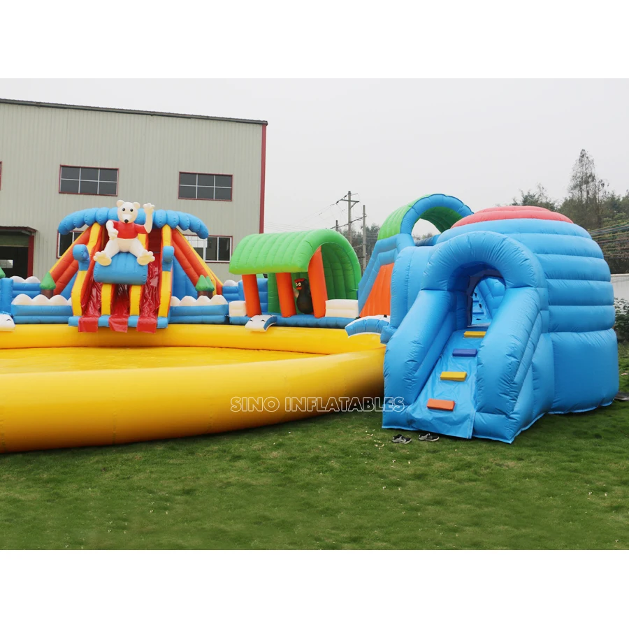 19m Dia. kids N adults inflatable water park on land with factory price for outdoor water activities above ground