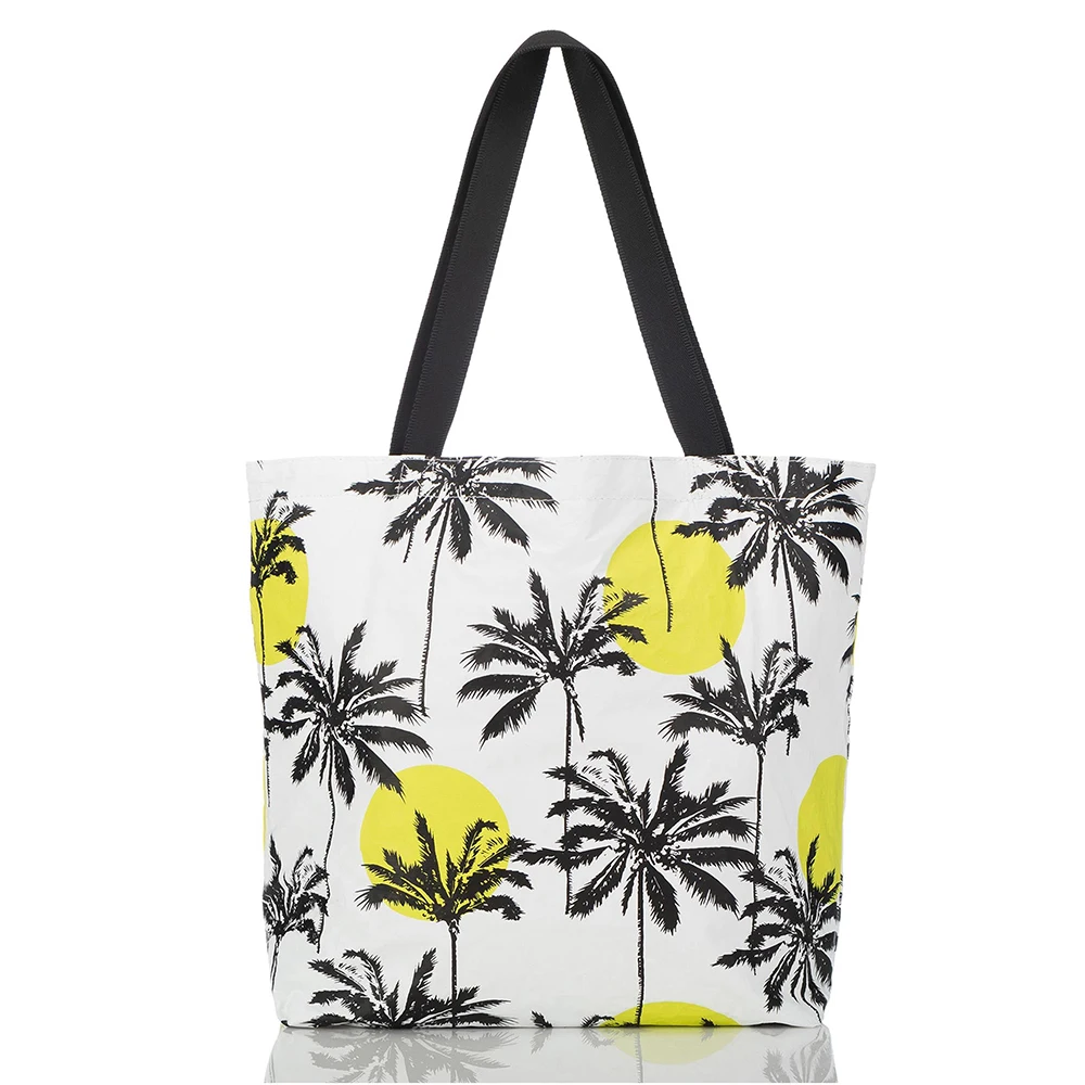 Custom coconut tree black printing large Reversible tote tyvek shopper beach tote, OEM ODM tyvek bag waterproof