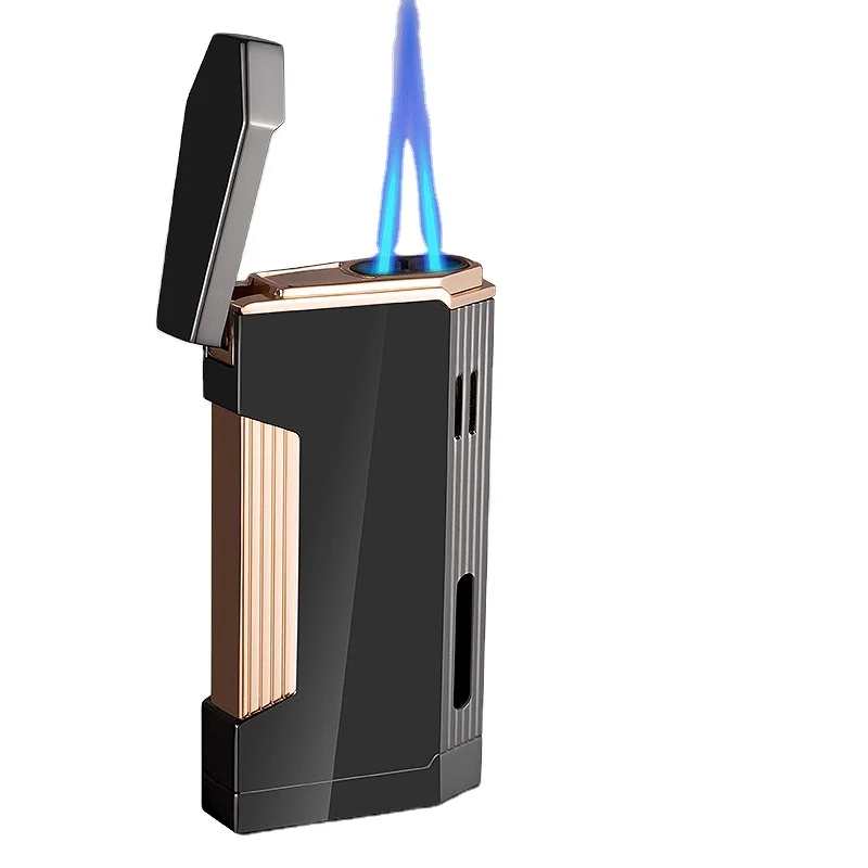 Double cross blue flame lighter Electronic ignition cigar torch lighter