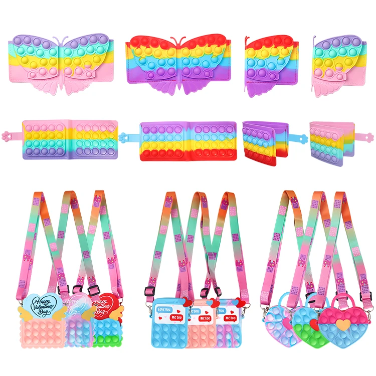 Amazon Colorful Fidget Kid Gift Coin Purse Decompression Push Bubble Silicone Toy Heart Valentine Fidget Wallet Purse