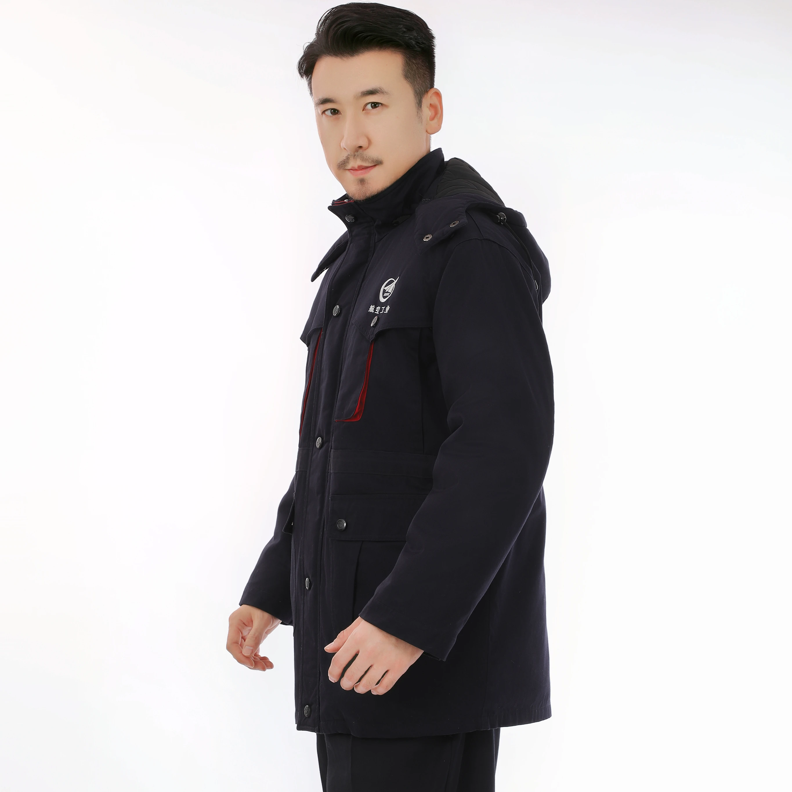 Super Warm High Quality Winter Windproof Uniform Suit with Detachable Hood for AERO Industry