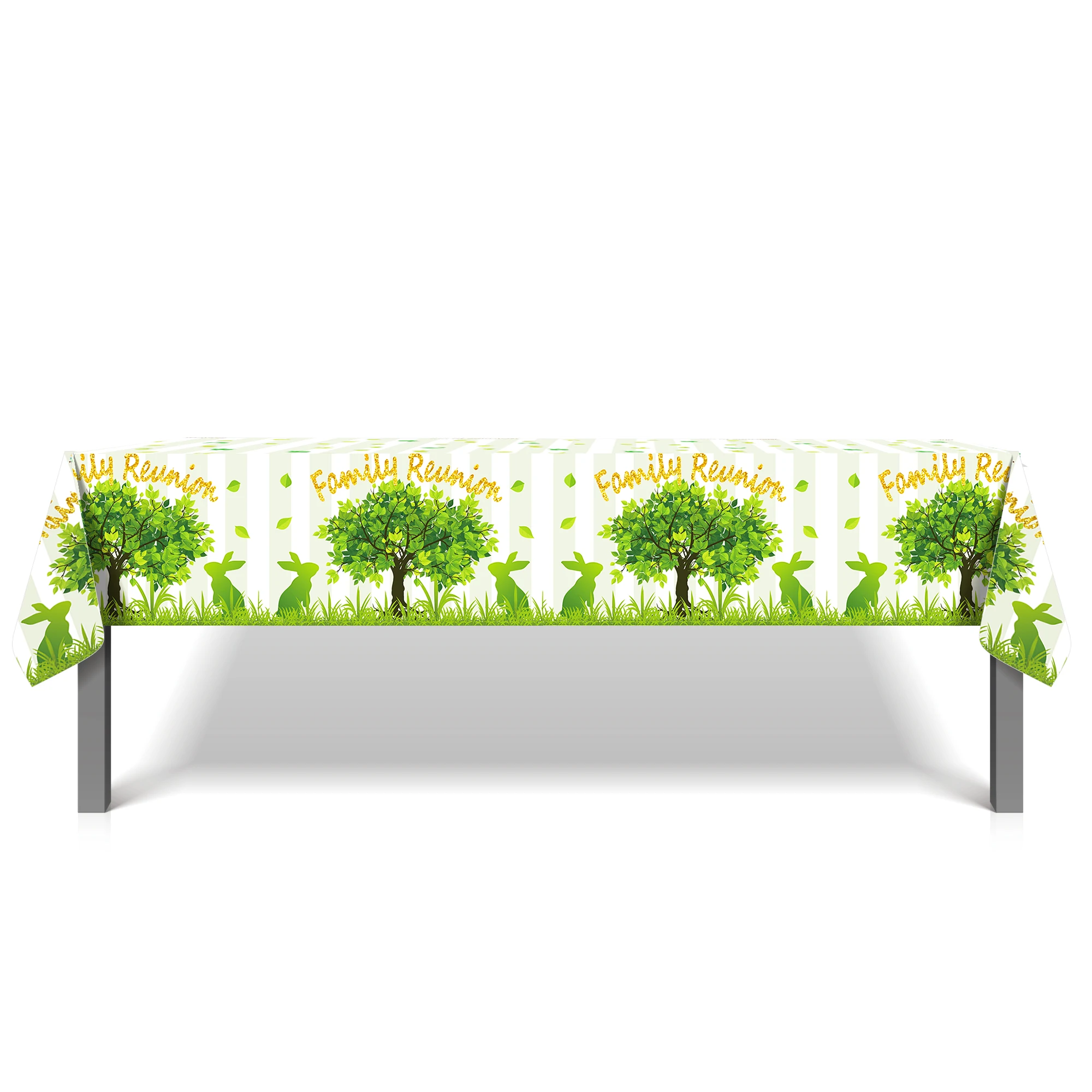ZB312 Family Reunion Tablecloth Disposable Plastic Rectangle Green Tree Table Cover for Family Gathering Party Supplies